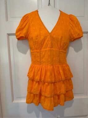 Vibrant Orange Tiered Ruffle Mini Dress